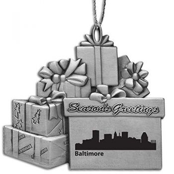 Pewter Gift Display Christmas Tree Ornament - Baltimore City Skyline