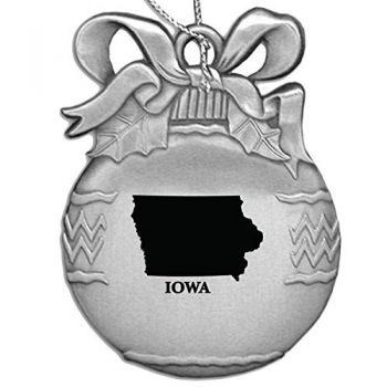 Pewter Christmas Bulb Ornament - Iowa State Outline - Iowa State Outline