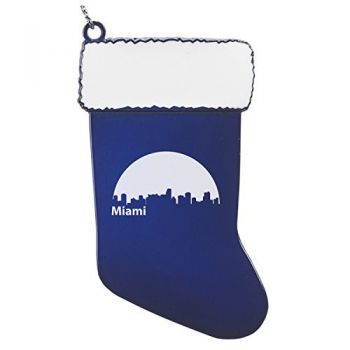 Pewter Stocking Christmas Ornament - Miami City Skyline