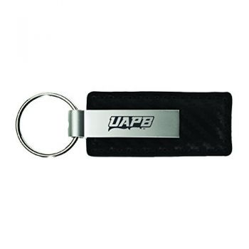 Carbon Fiber Styled Leather and Metal Keychain - Arkansas Pine Bluff Golden Lions