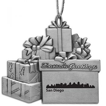 Pewter Gift Display Christmas Tree Ornament - San Diego City Skyline