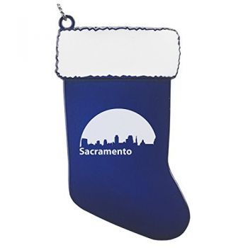 Pewter Stocking Christmas Ornament - Sacramento City Skyline