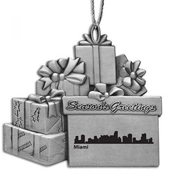 Pewter Gift Display Christmas Tree Ornament - Miami City Skyline