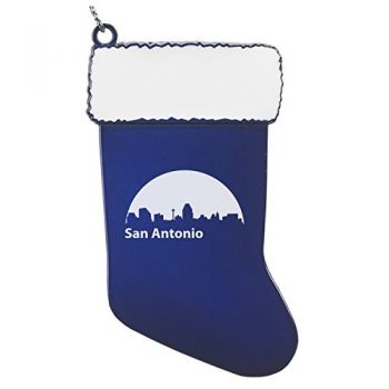 Pewter Stocking Christmas Ornament - San Antonio City Skyline