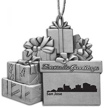 Pewter Gift Display Christmas Tree Ornament - San Jose City Skyline