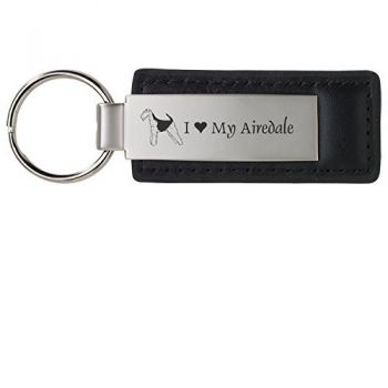 Stitched Leather and Metal Keychain  - I Love My Airedale