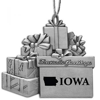 Pewter Gift Display Christmas Tree Ornament - Iowa State Outline - Iowa State Outline